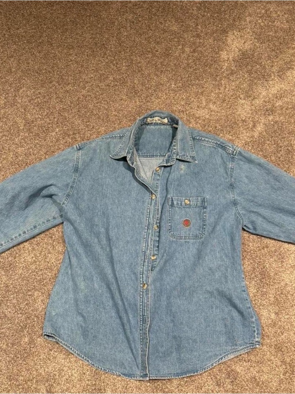 Light Blue Denim Button-Down Shirt with Chest Pocket